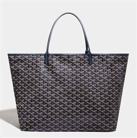 goyard saint louis tote navy blue with tan straps